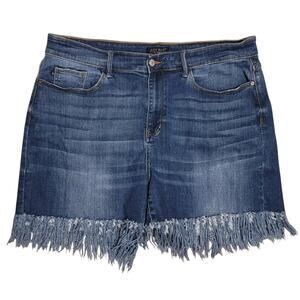 Judy Blue Women's High-Rise Dark Wash Denim Shorts with Fringe along the Hem 3XL